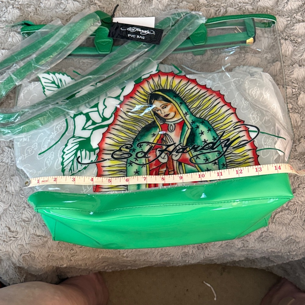 🥰🥰🥰$20 SALE!!
 Ed Hardy VIRGIN MARY Transparent Tote with Green Accents